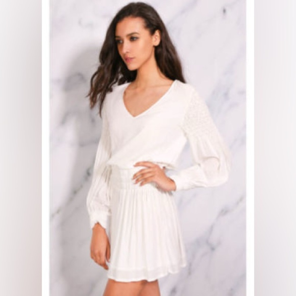 Lovers + friends Florence mini dress white long sleeve smocked shoulders women S